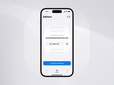 Temporary Mail App adresses app appstore buttons clear copy deck design email interface ios iphone mail mobile modern switch temporary ui ux