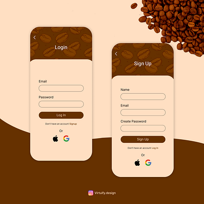 Coffee Login Singup App Design app design coffee ui login ui signup ui ui
