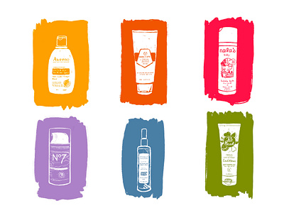 6 Monochrome Packaging Illustrations aveeno beauty products colorful cosmetics illustration nalasbaby no7beauty packaging packaging art packaging illustration pethead procreate product illustration rainbow shampoo bottles skincare products tangleteezer thebodyshop uk artist uk illustrator