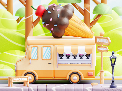 Ice Cream Truck 3d 3d modeling blender c4d food ice cream ice cream truck illustration modeling vehicle