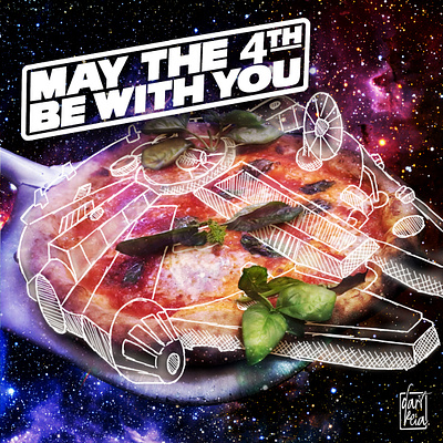 Legendary Pizza Ship adobephotoshop galaxy graphicart graphicdesign marketing may4thbewithyou milleniumfalcon pizza pizzaart spaceship starwars starwarsday