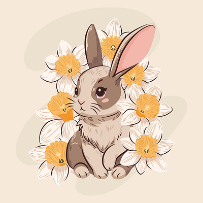 Bunny with Daffodils adorable animal bunny cute daffodil design ears flowers furry graphic design hare illustration pet rabbit spring spring comosition vector vector illustration wreath yellow