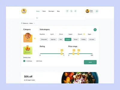 Filter apply cafe category delivery service ecommerce filter food food order meal online order purchase ui ux webdesign website
