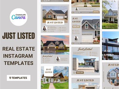 9 Just listed real estate Canva templates branding canva graphic design instagram just listed poster real estate templates