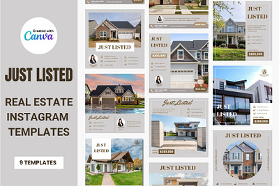 9 Just listed real estate Canva templates branding canva graphic design instagram just listed poster real estate templates