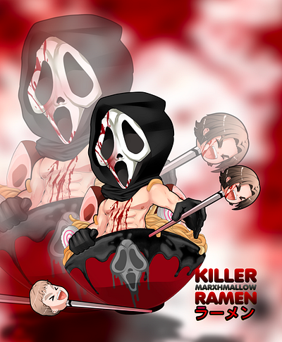 OG Scream Ghostface Ramen Poster anime killer chopsticks ghostface icon illustration kawaii horror poster art ramen scream