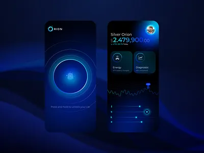 Orion electric car management app UI app branding colors design experience logo ui ux