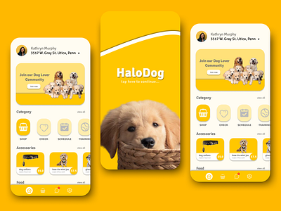 Dog Lovers App application branding dog lover figma graphic design illustration mobile uidesigner uiux vector web design yellow