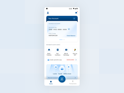 Banking home screen bank credit homepage homescreen payment scan ui ux