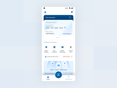 Banking home screen bank credit homepage homescreen payment scan ui ux