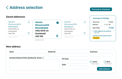 Address page in checkout process graphic design ui