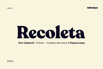 Recoleta - Intro Offer 60% off black book brand branding calligraphy contemporary cooper corporate decorative display editorial elegant fashion headline identity logo magazine