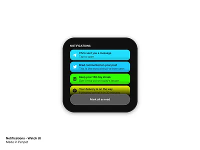 Smartwatch Notifications dailyui design notifications penpot ui uiux watch interface