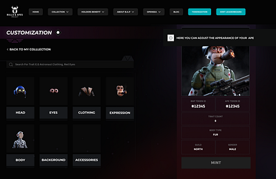 NFT character creator home screen - BullsandApe project. crypto design ui