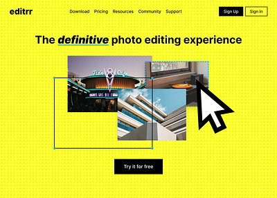 photo editing software landing page cursor dotted grid editor photo photo editing ui web design website yellow yellow blue