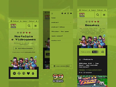 99Vidas Podcast 8bit branding css game html logo mobile php pixel art rebranding ui ui design wordpress