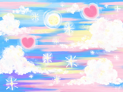 Hope clouds digital art digital painting hearts illustration moon painting pastel scenery sky stars