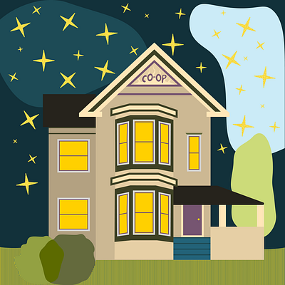 Illustration - Student Housing Co-op design illustration nighttime