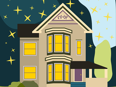 Illustration - Student Housing Co-op design illustration nighttime