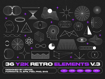 Y2K Retro Elements V.3 3d acid boho cyberpunk elements futuristic head hud icon mentalism retro shapes vintage wireframe y2k