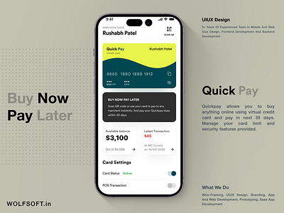 Quick Pay - Buy now pay later Fintech app ai app artificial intelligence branding dashboard design finance fintech home page mobile powered tempalte ui uiux ux