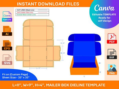 Corrugated Mailer Box, Dieline Template box box die cut design dieline illustration mailer packaging packaging design ui vector