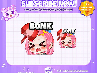 🔨Chibi Girl Bonk Emotes🔨 2d animation bonk emotes branding chibi art chibi emotes chibi style custom design cute emotes design digital art digital drawing graphic design illustration motion graphics open commission original character twitch emotes