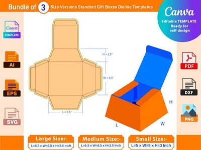 Bundle of 3 Size Gift / Food Box Dieline box box die cut branding design dieline gift illustration packaging packaging design vector