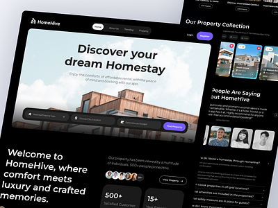 Landing Page - HomeHive Real Estate🏡 3d animation booking booking app branding building graphic design holidays homestay house landing page layout nightroom pay payment real estate real estate layout rental staycation villa