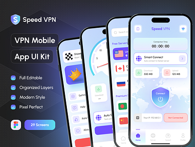 Speed - VPN UI Kit app interface design app ui kit app uiux internet mobile ui design unblocked internet vpn vpn app