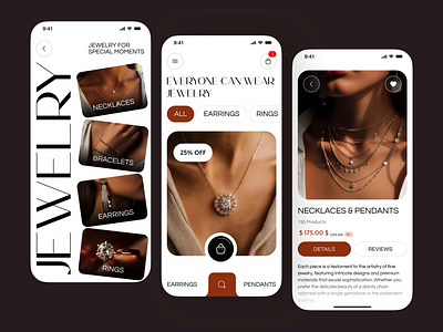 Jewellery E-commerce Mobile App Concept catalogue diamond e commerce earrings ecommerce ecommerce website fashion website jewellery jewellery shop jewelry landing page landing page mobile mobile app necklace online shopping products check out rings shop web web design