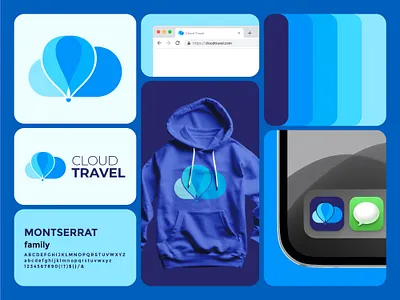 CloudTravel logo design (unused) air balloon app brand identity branding cloud data graphic design holiday holidays logosohel modern logo paragliding sky software tech technology tour tourisom travel trip