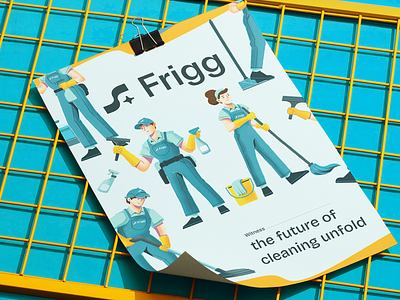 Frigg illustration- Poster mockup business character cleaning design graphic design illustration poster service tosca yelllow
