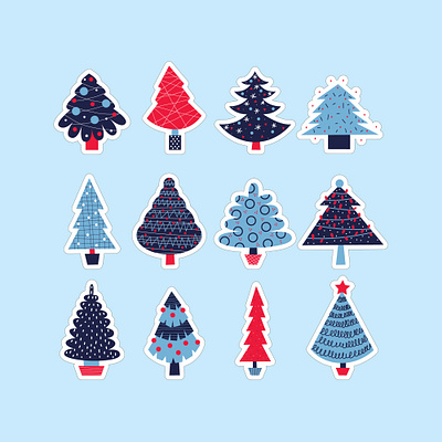 Christmas trees stickers set