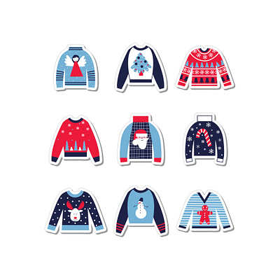 Christmas sweaters stickers set