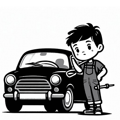 Auto mechanic in action cartoon character graphic design illustration