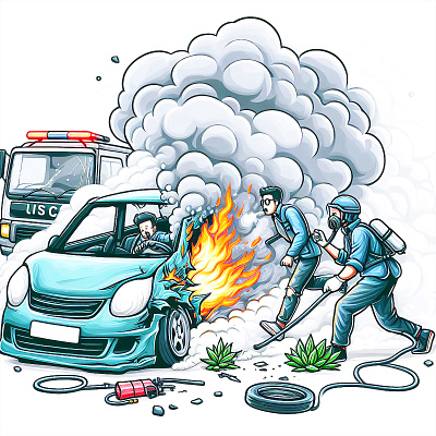 Car accident spot cartoon character graphic design illustration