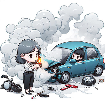 Lighting cigarette on spot cartoon character graphic design illustration