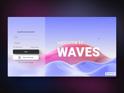 Login page with 3d animation 3d motion 3d website blue interactive design interactive website light mode light theme login login page login screen login section pink sign in sign in page uiux waves webdesign