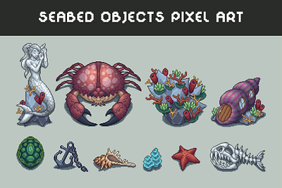 Free Top-Down Seabed Objects Pixel Art 2d art asset assets fantasy game game assets gamedev indie indie game mmorpg object objects pack pixel pixelart pixelated rpg top down topdown