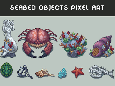 Free Top-Down Seabed Objects Pixel Art 2d art asset assets fantasy game game assets gamedev indie indie game mmorpg object objects pack pixel pixelart pixelated rpg top down topdown