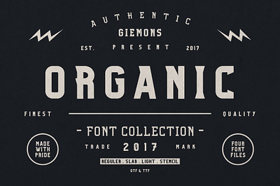 Organic Family - 50% OFF badges banner display font fonts giemons logo organic organic family 50 off serif slab stencil typeface