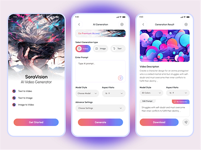Sora - AI Video Generator ai ai art ai chatbot ai image generator ai video photo generator ai video editing apps ai video generator ai video generator app ai video generator design ai video generator mobile app ai video generator ui ai video generator ui design sora video generator text to video generator video generator mobile app video generator mobile app ui