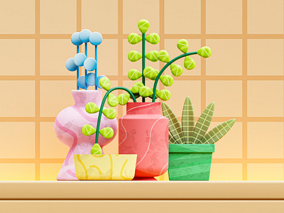 3D Vases and Plants 3d blender colorful illustration leaves nature plant pot pottery vase
