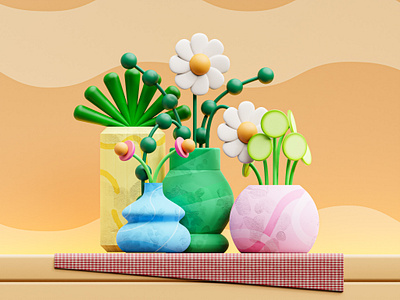 3D Vases and Plant 3d blender colorful design flower illustration modeling plants pot pottery
