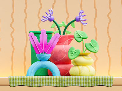 3D Vases and Plants 3d blender c4d illustration leaves natural nature plant pot pottery render rendering scene