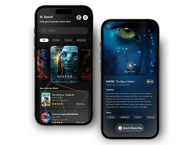 Movie Streaming App app application branding dark figma graphic design illustration ios layout mobile mobile app movie streaming app ui uiux ux vector website