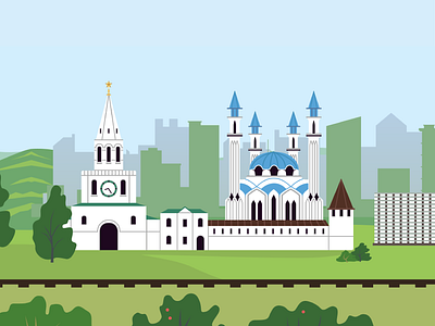 Sights of Kazan for the AUCHANRUSSIA concept city flat illustration kazan vector