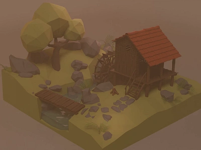 Rustic Watermill 3d 3d rendering 3dmodelling ambient occlusion animation art blender design game assets illustration lighting lowpoly mapping motion graphics polygonal modeling rustic shaders texturing uv mapping vertex painting