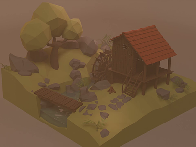 Rustic Watermill 3d 3d rendering 3dmodelling ambient occlusion animation art blender design game assets illustration lighting lowpoly mapping motion graphics polygonal modeling rustic shaders texturing uv mapping vertex painting